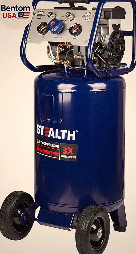 20 Gallon Ultra Quiet Air Compressor,1.8 HP Oil-Free Peak 150 PSI 68 Decibel, 5.