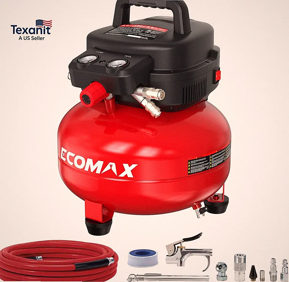 Air Compressor 6 Gallon 150 PSI Pancake Portable Oil-Free Tank with 10 PCS Acces