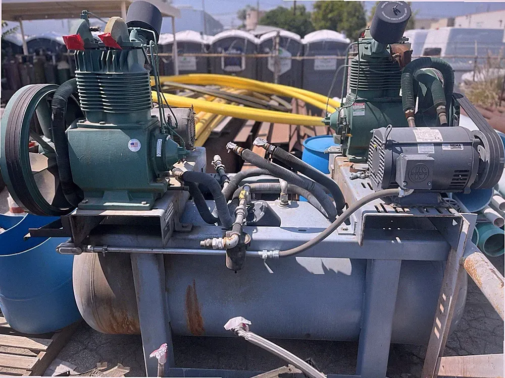 Garden Denver Tank 240 Gallon 200 Psi Horizontal Reciprocating Air Compressor.