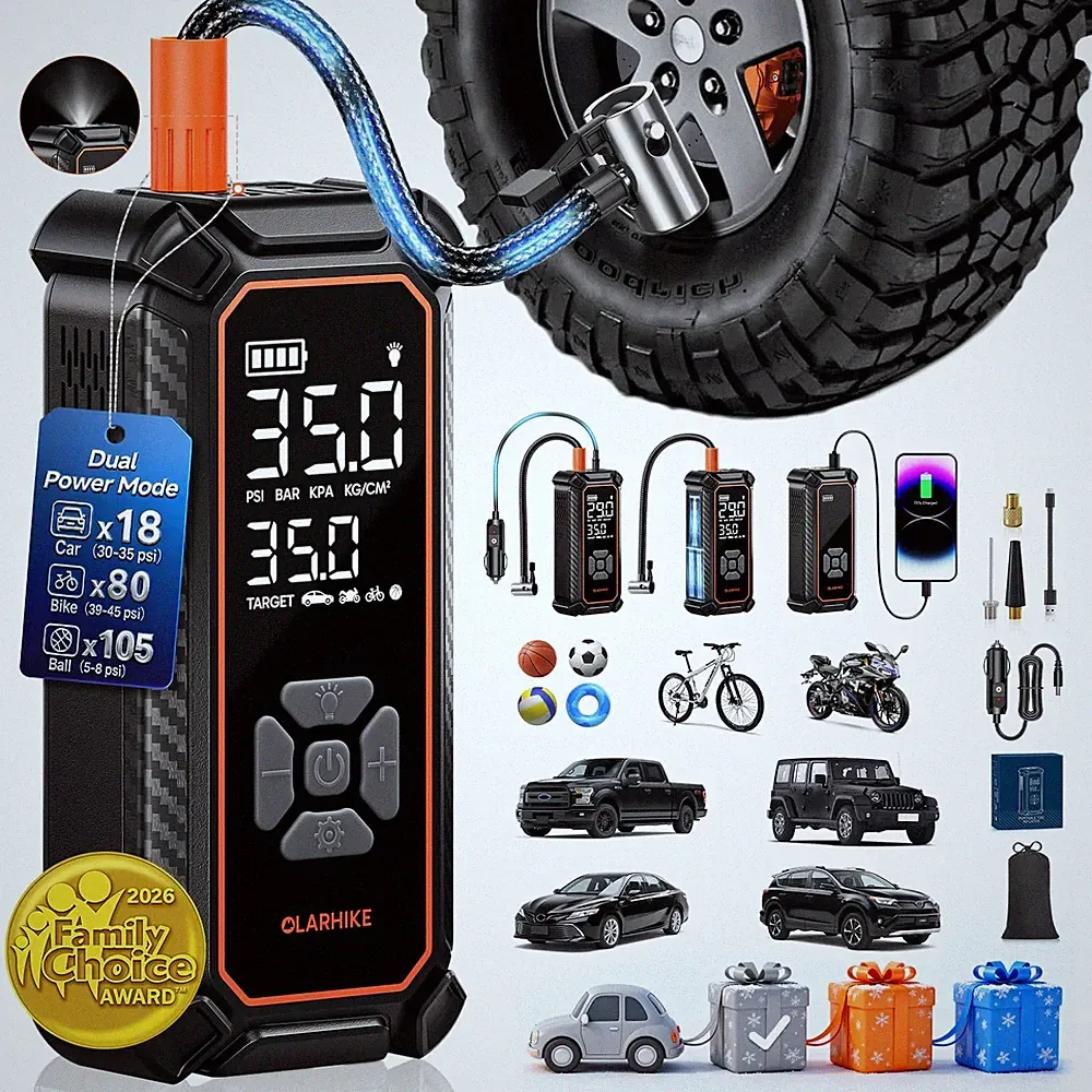 OlarHike Tire Inflator Portable Air Compressor, 150PSI Dual Power - 6000mAh