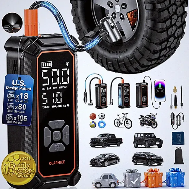 Tire Inflator Portable Air Compressor, 150PSI Dual Power 6000mAh & 12V DC, C...